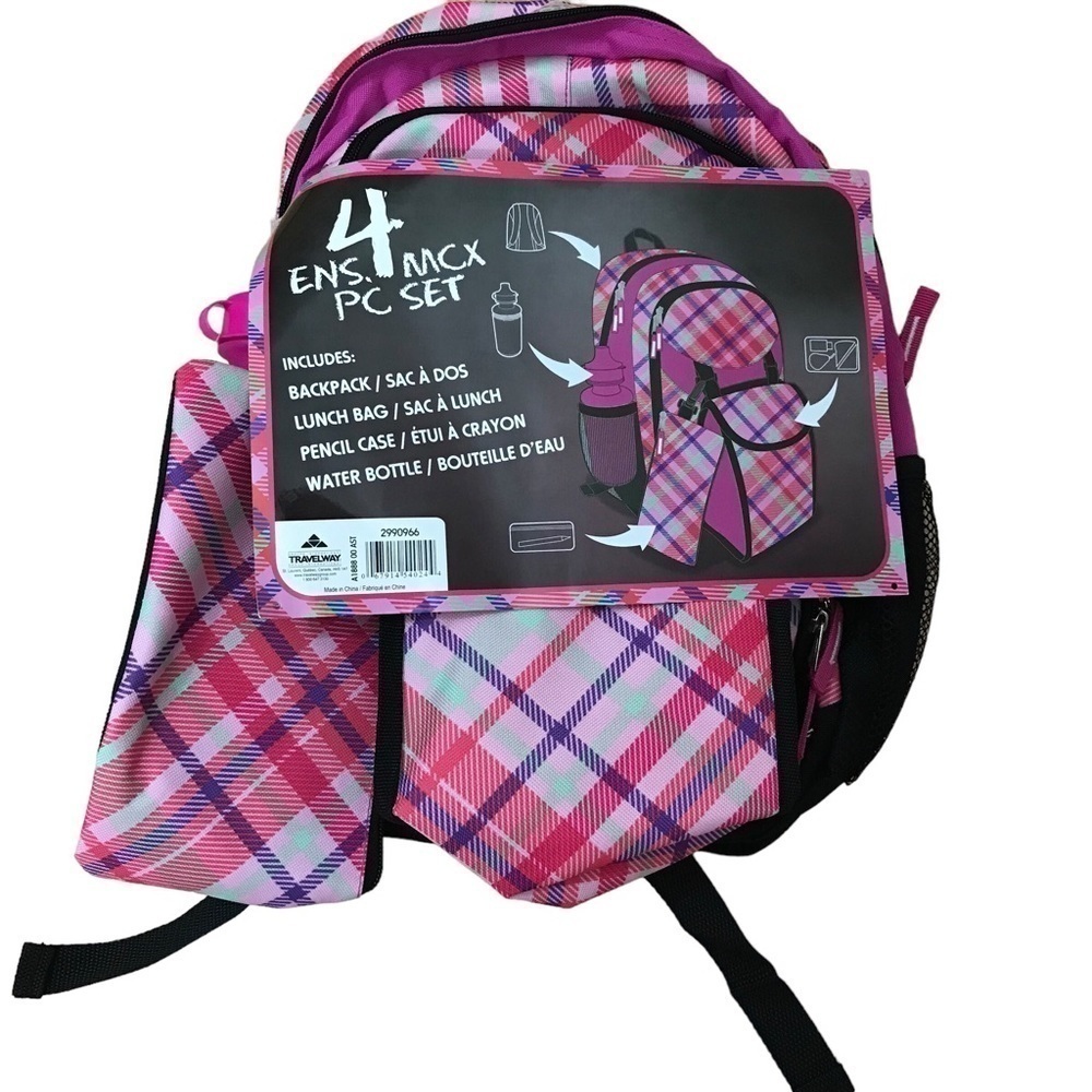 Travelway Napsack Backpack 4 Piece Set Pencil Case Water Bottle Lunch Bag